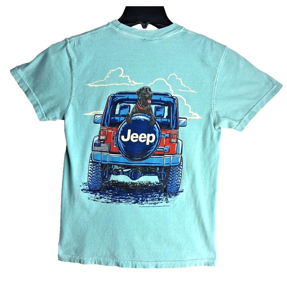 Comfort Colors Womens Small Green Jeep Shirt Casual Summer Beach Fun Travel Walk